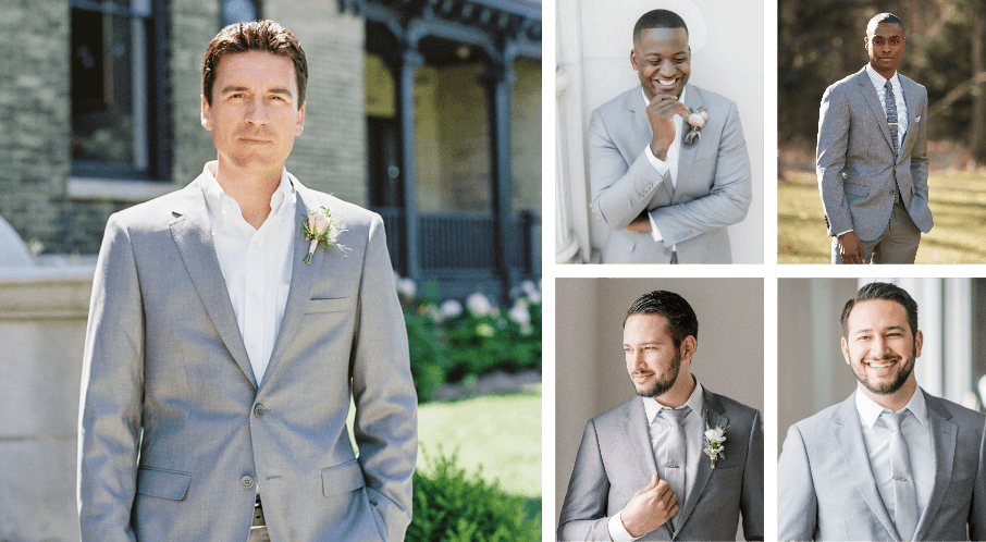 Real wedding photos and photoshoots of men in light grey suits